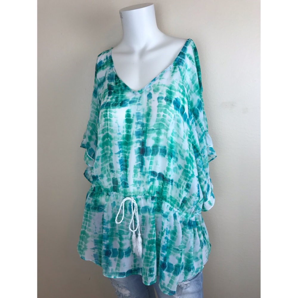 A.n.a green blue tie top